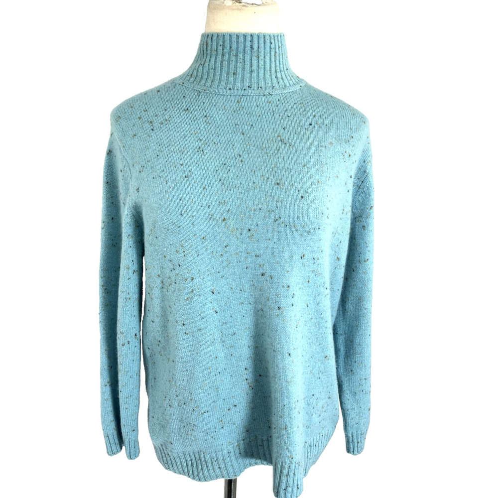 Kinross Cashmere Sweater Womens Large Blue Mock Neck Pullover Soft Speckled Knit